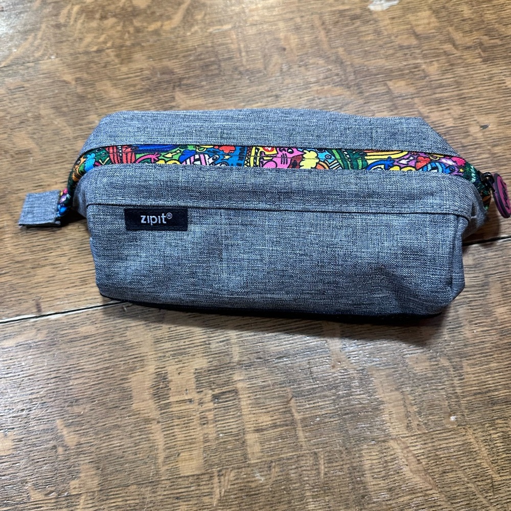 zipit Gray Fabric Pencil‎ Case with Colorful Zipper Trim